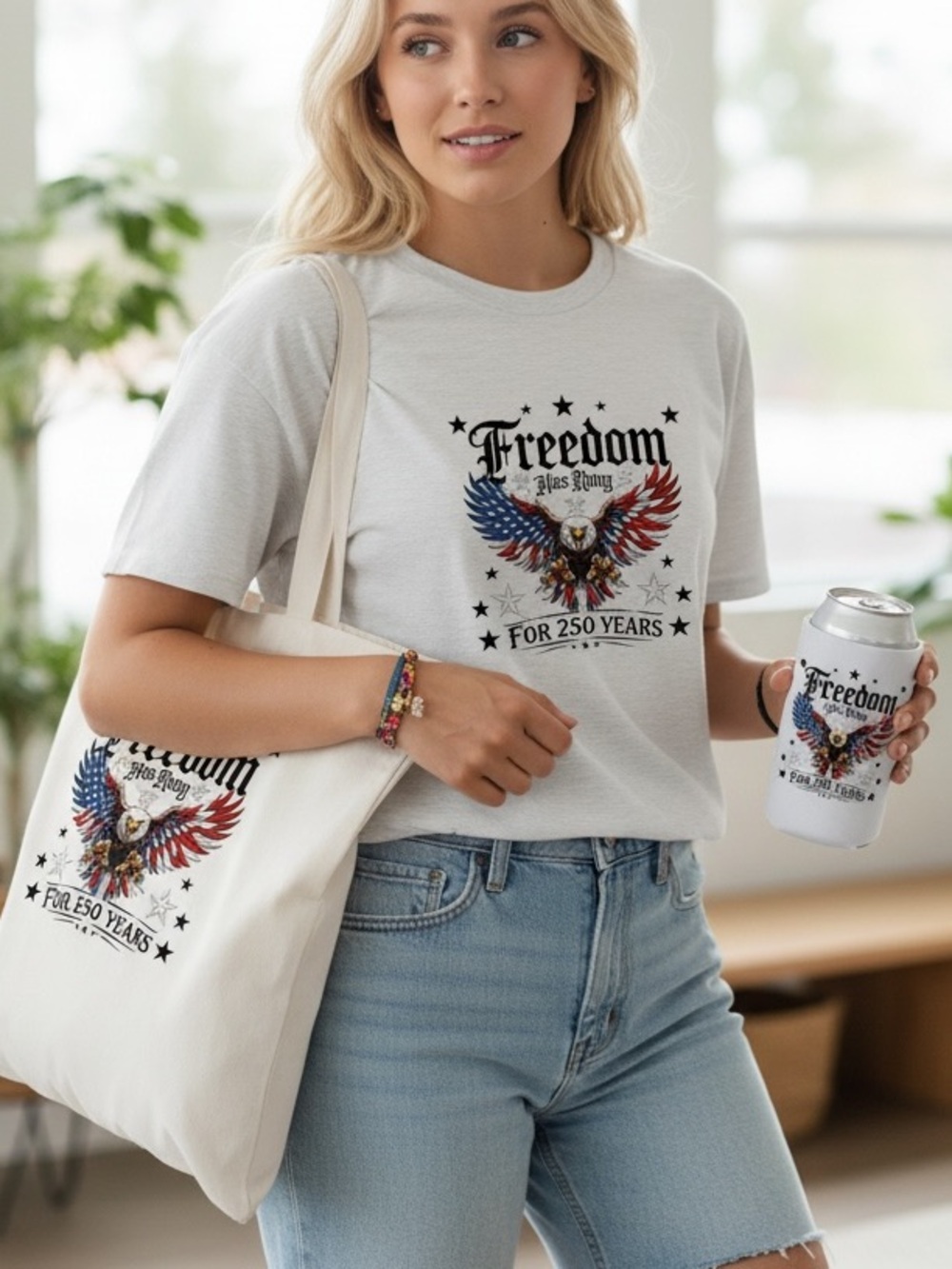 Gift sets Independence Day t-shirt. Can sleeve and bag New S M L XL